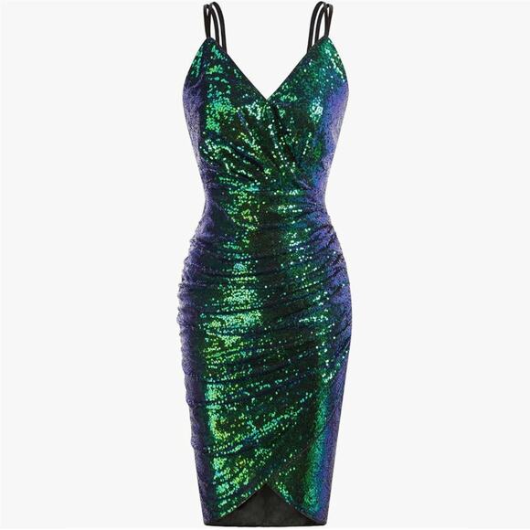 Grace Karin Green and Blue Sequin Dress - Picture 2 of 12